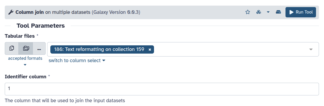 Screenshot showing column join without mapping over.