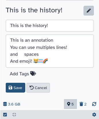 UI for annotating histories