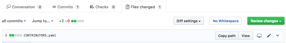 Pull request files changed tab. 