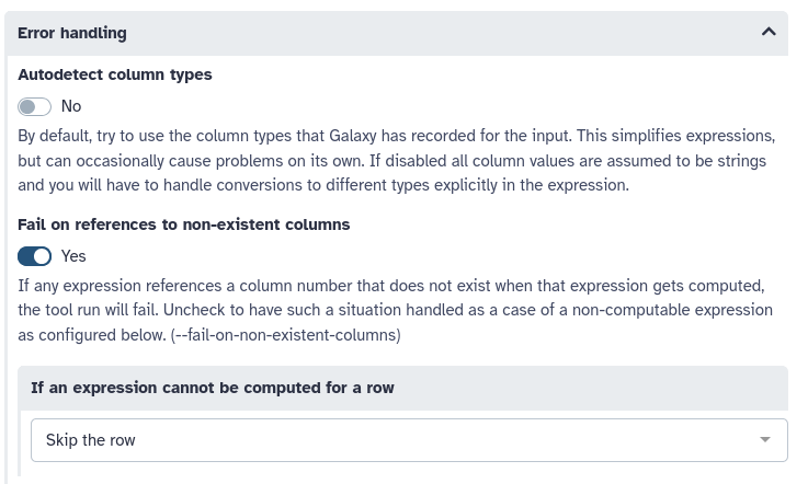 error handling section of the tool form. 