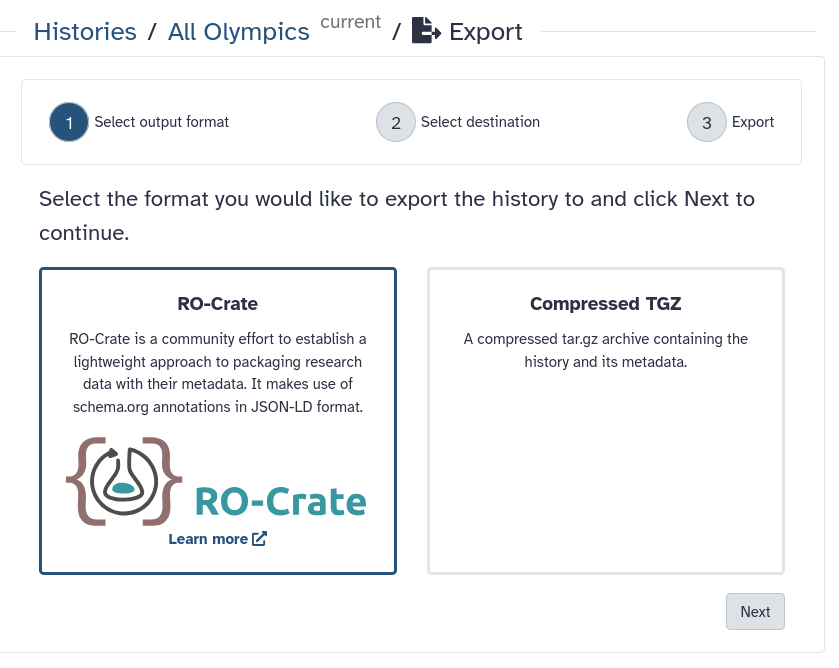 history export format selection menu. 