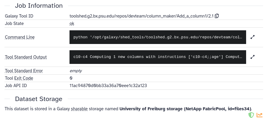 job information of our tool run. 