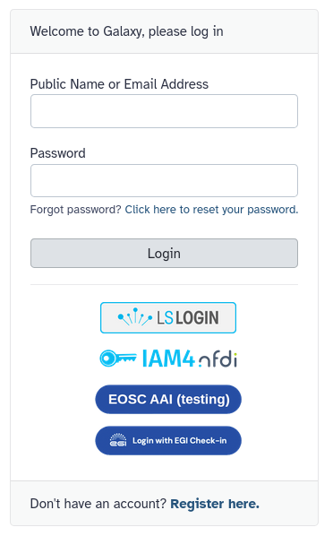 example of SSO options to log into Galaxy