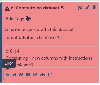 the bug icon on a historty item. 